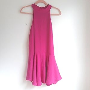 Shameless Fuschia Hot Pink High Neck Flare Drop Waist Flare Cocktail Dress